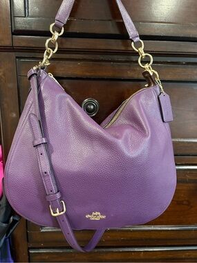 Coach Plum Purple Elle Pebbled Leather Hobo with Gold Hardware